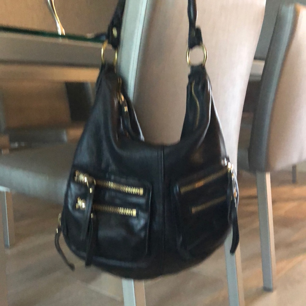 Black  leather hobo linea pelle  gold hardware